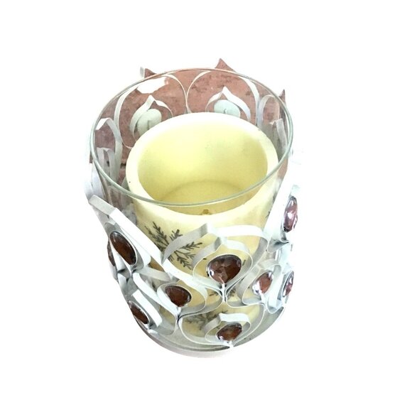 CANDLE HOLDERS -SET WITH BATTERY OPERATED CANDLES WHITE WITH CLEAR RHINESTONES - Picture 3 of 8